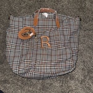 Thirty-One Plaid Hobo Bag with Brown Handles